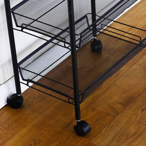 KriShyam ® Rolling Storage Organizer with Wooden Tabletop, Metal Utility, Lockable Wheels for Kitchen, Office, Bedroom (4-Layer Rectangular)