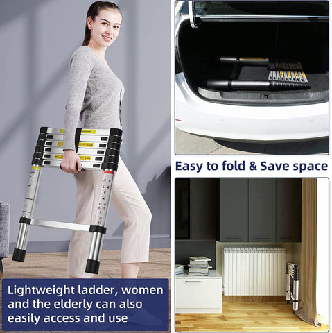 KriShyam® Telescopic Ladder, 4.7M/15ft Stainless Steel Lightweight Telescoping Ladders, Multi-Purpose Compact Extension Ladder for Indoor or Outdoor Working, 150Kg Capacity