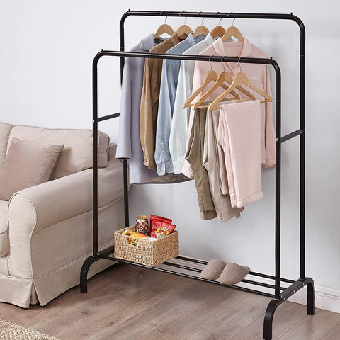 KriShyam®  Double Pole Hanger Garment Rack Freestanding Hanger Double Rods Multi-Functional Bedroom Clothing Rack (Hanger) Black