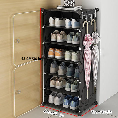 Krishyam® Shoe Rack Organizer DIY 12 Pair Tower 2 Door Portable Shoe Rack Shoe Storage Cabinet for Boots Shoes Slippers Closet Organizers and Storage (6 Shelves - 2 Door Black)