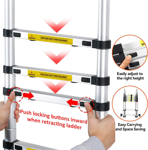 KriShyam® 5m/16.5ft Folding Ladder Aluminum Telescopic Extension Steps |Multi-Purpose Ladder | A Type Portable Telescopic Extension Ladder | Non-Slip Cap| Outdoor Working Household Use
