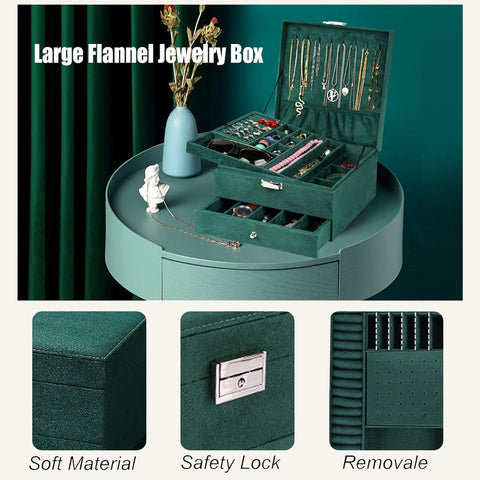 KriShyam® Large 3 Layers Velvet Jewelry Organizer Box Storage Box with lock,Jewelry Display Case for Earrings Bracelets Rings Necklace Watches for Women and Girls