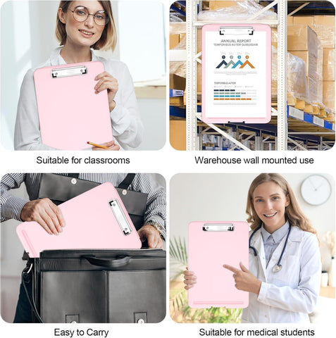 KriShyam® A4 Clipboard with Storage,Storage Clipboard with Clip,Slim Lightweight Plastic Study Writing Pad Foldable with Pen Holder & Document Compartment (Black, white, Pink)