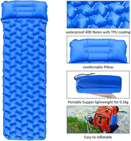 KriShyam ® Sleeping Manual Portable Camping Air Mattress,Ultralight Sleeping Mat, Waterproof Camping Mattress for Beach, Hiking, Outdoor, Tent (Blue) (Manual Air Mattress)