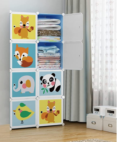 KriShyam ® 8 Door Plastic Sheet Wardrobe Storage Rack Closest Organizer for Clothes Kids Living Room Bedroom Small Accessories/bookcase/toys