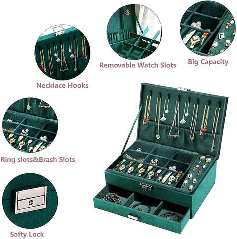 KriShyam® Jewelry Box Case Organizer Large Vintage Jewelry Organizer Boxes Earring Ring Necklace Rack Storage Drawer Container Gift Traveling Western Jewelry For Teen Girls Women(Green)