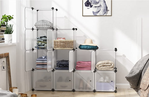 KriShyam ® 12 Door Plastic Sheet Wardrobe Storage Rack Closest Organizer for Clothes Kids Living Room Bedroom Small Accessories/bookcase/toys