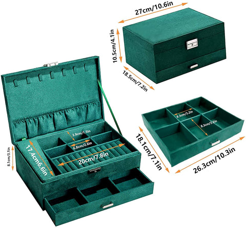 KriShyam® Jewelry Box Case Organizer Large Vintage Jewelry Organizer Boxes Earring Ring Necklace Rack Storage Drawer Container Gift Traveling Western Jewelry For Teen Girls Women(Green)