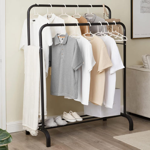 KriShyam®  Double Pole Hanger Garment Rack Freestanding Hanger Double Rods Multi-Functional Bedroom Clothing Rack (Hanger) Black