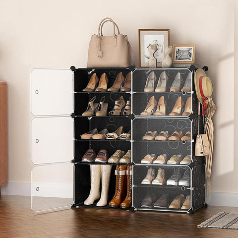 Krishyam® Portable Shoe Rack Organizer, Plastic Cube Storage 24 Pair Tower 12 Steps Plastic Shoe Rack (12 Shelves, DIY(Do-It-Yourself))