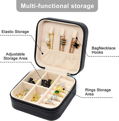 KriShyam® PU தோல் சிறிய நகைப் பெட்டி அமைப்பாளர் | பயண நகை வழக்கு, நகை பயண அமைப்பாளர் | மோதிரம், பதக்கம், நெக்லஸ், வளையல் காதணி அமைப்பாளர் | பெண்களுக்கான நகைப் பெட்டி