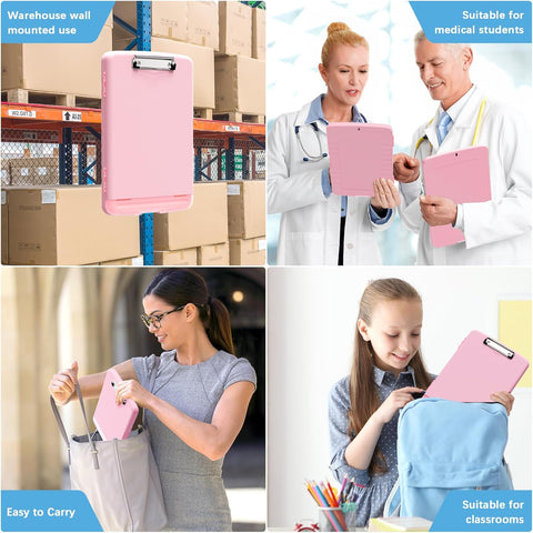 KriShyam® A4 Clipboard with Storage,Storage Clipboard with Clip,Slim Lightweight Plastic Study Writing Pad Foldable with Pen Holder & Document Compartment (Black, white, Pink)