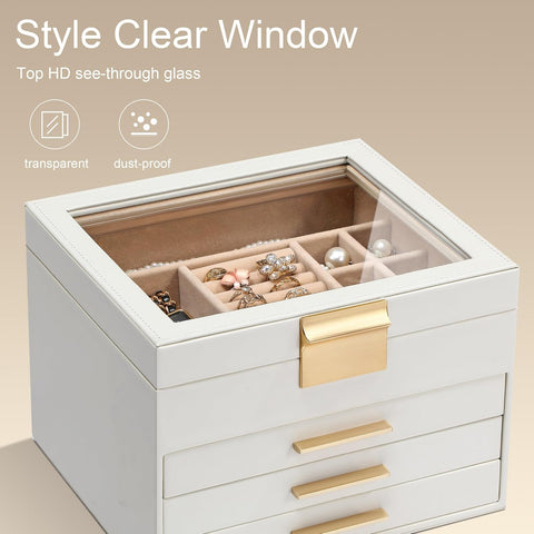 KriShyam ® Clear Lid Jewelry Box,4 Layers Jewelry Organizer with 3 Drawers Large Multi-Functional Jewelry Storage Box for Necklace Earrings Bracelets Rings Vanity Box