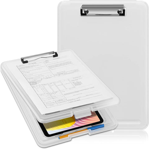 KriShyam® A4 Clipboard with Storage,Storage Clipboard with Clip,Slim Lightweight Plastic Study Writing Pad Foldable with Pen Holder & Document Compartment (Black, white, Pink)