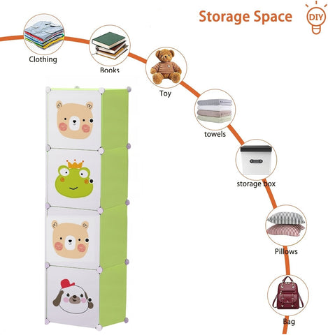 KriShyam® Portable Closet Wardrobe Cube Wardrobe for Hanging Clothes, Modular Cabinet for Space Saving, Ideal Storage Organizer Cube for Books, Toys, Towels (4 Box Pink, Green, Blue, Tower)