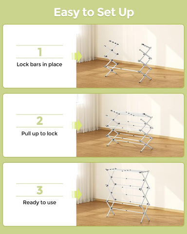 KRISHYAM® 3 Tier Expandable Foldable Clothes Drying Stand for Home, Telescopic Metal Laundry Drying Rack with Adjustable 40–70 cm Width, Multiple Drying Rods & Non-Slip Feet for Balcony & Indoor Use, White