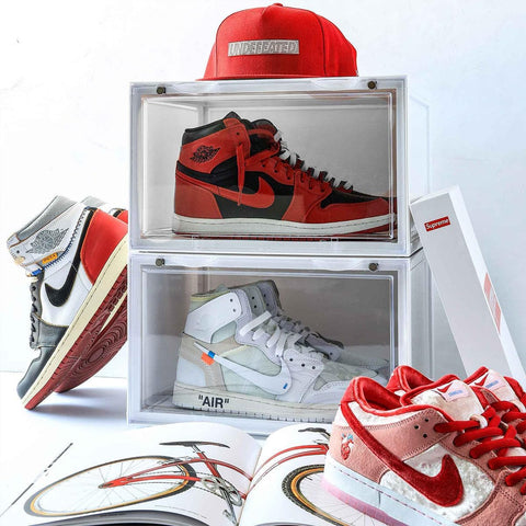 KRISHYAM® Shoe Box Storage Display Box Plastic Foldable Stackable Plastic Shoe Box, As Shoe Box Storage Containers and Shoe Organizer Containers with Lids for Women/Men(WHITE) (Pack of 4)