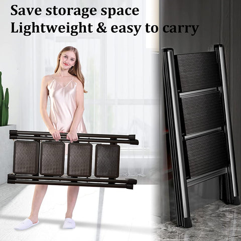 KRISHYAM 4-Step Folding Step Ladder – Heavy Duty Black Step Stool with Handrails, Portable Steel Frame, (Black, 4 STEP LADDER)