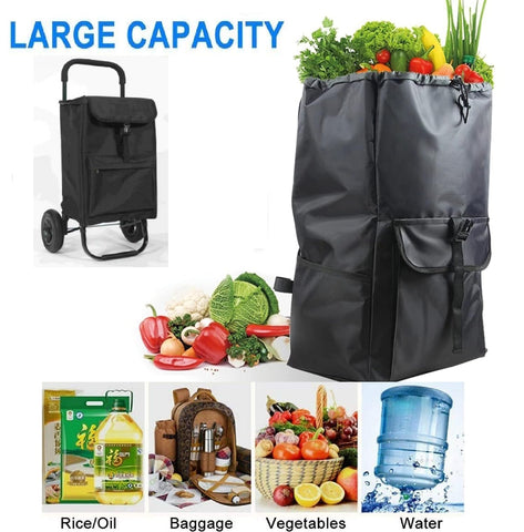 KriShyam® Folding Shopping Cart for Supermarket Large Capacity 2 Wheel Black Shopping Trolley Lightweight Shopping Trolley Bags (2 Wheel Black Plain)