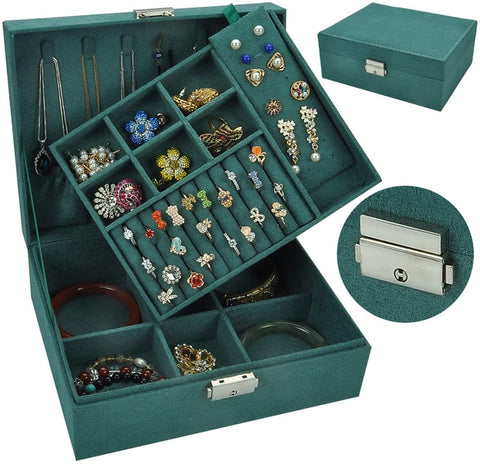 KriShyam® Jewelry Box Case Organizer Large Vintage Jewelry Organizer Boxes Earring Ring Necklace Rack Storage Drawer Container Gift Traveling Western Jewelry For Teen Girls Women(Green)