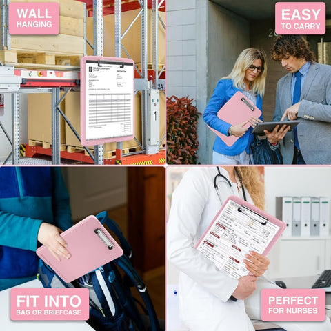 KriShyam® A4 Clipboard with Storage,Storage Clipboard with Clip,Slim Lightweight Plastic Study Writing Pad Foldable with Pen Holder & Document Compartment (Black, white, Pink)