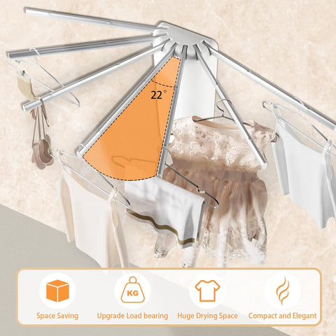 Krishyam® Foldable Clothes Drying Rack, Fan-Shaped, Tripod Stand, 360° Rotation, Wooden Poles, Foot Buckle, Indoor/Outdoor Use. (7 STICK, BLACK WOODEN)