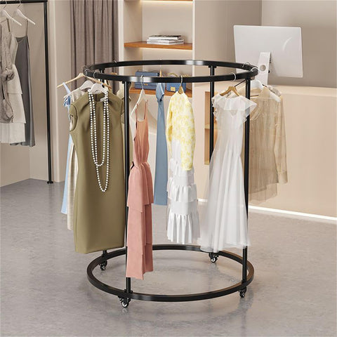 KriShyam® Round Garment Rack with Wheels – Freestanding Metal Clothing Rack, Multi-Purpose Floor-Standing Clothes Organizer for Retail & Home