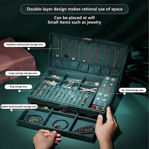 KriShyam® Jewelry Box Case Organizer Large Vintage Jewelry Organizer Boxes Earring Ring Necklace Rack Storage Drawer Container Gift Traveling Western Jewelry For Teen Girls Women(Green)