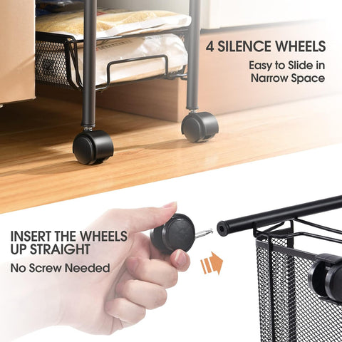 KriShyam ® Rolling Storage Organizer with Wooden Tabletop, Metal Utility, Lockable Wheels for Kitchen, Office, Bedroom (4-Layer Rectangular)