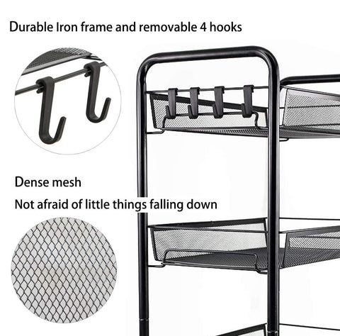 KriShyam ® Rolling Storage Organizer with Wooden Tabletop, Metal Utility, Lockable Wheels for Kitchen, Office, Bedroom (4-Layer Rectangular)