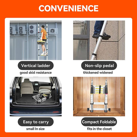 KRISHYAM® 1.9M+1.9M/3.8M/12.5FT அலுமினியம் தொலைநோக்கி நீட்டிப்பு ஏணி, A-Frame Telescopic Ladder போர்ட்டபிள் ஃபோல்டிங் லேடர் வெளிப்புற மற்றும் வீட்டிற்கான ஆண்டி-ஸ்லிப் ஆதரவு பட்டையுடன் வேலை செய்கிறது