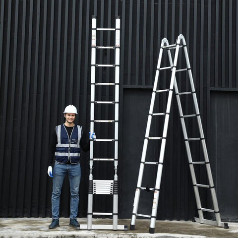 KriShyam® Telescopic Extension Portable Aluminum Telescopic Ladder Multi-Purpose A- Frame Ladder Heavy Duty Extension Ladder for Home(Size : 4.4m/14.4ft)