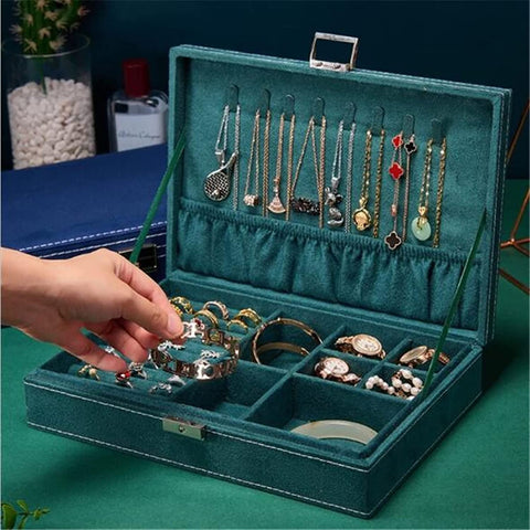 KRISHYAM® Velvet Jewelry Box Organizer for Women, Large Capacity Jewellery Storage Case for Necklace, Earrings, Rings & Bracelets, Multi-Functional Portable Jewelry Holder Gift Box, Green