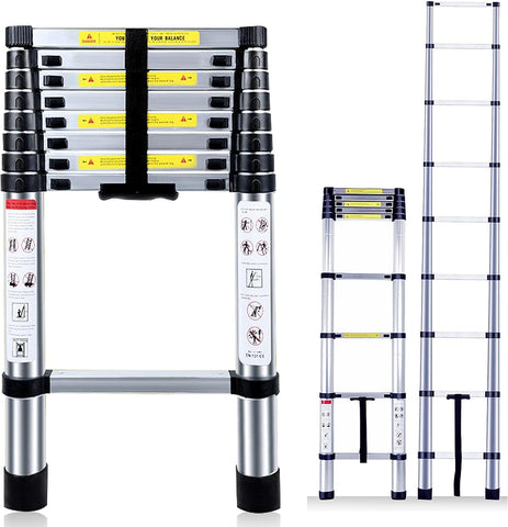 KriShyam® Telescopic Ladder,5.5M/18ft Stainless Steel Lightweight Telescoping Ladders, Multi-Purpose Compact Extension Ladder for Indoor or Outdoor Working, 150Kg Capacity