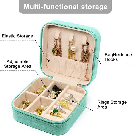 KriShyam® PU தோல் சிறிய நகைப் பெட்டி அமைப்பாளர் | பயண நகை வழக்கு, நகை பயண அமைப்பாளர் | மோதிரம், பதக்கம், நெக்லஸ், வளையல் காதணி அமைப்பாளர் | பெண்களுக்கான நகைப் பெட்டி