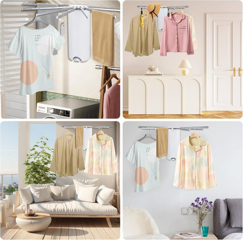 Krishyam® Foldable Clothes Drying Rack, Fan-Shaped, Tripod Stand, 360° Rotation, Wooden Poles, Foot Buckle, Indoor/Outdoor Use. (7 STICK, BLACK WOODEN)