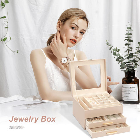 Krishyam® Clear Lid Jewelry Box,3 Layers Jewelry Organizer with 2 Drawers Large Multi-Functional Jewelry Storage Box for Necklace Earrings Bracelets Rings