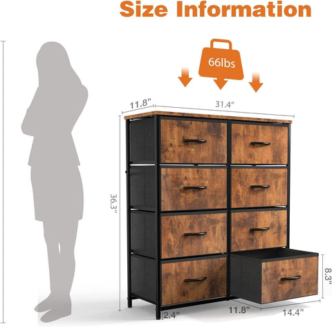 KriShyam® 8 Drawers Fabric Dresser Storage Chest of Drawers for Bedroom,Closet, Living Room, Hallway, Dorm,Children's Room Sturdy Steel Frame, Easy Pull Fabric Bins & Wooden Top