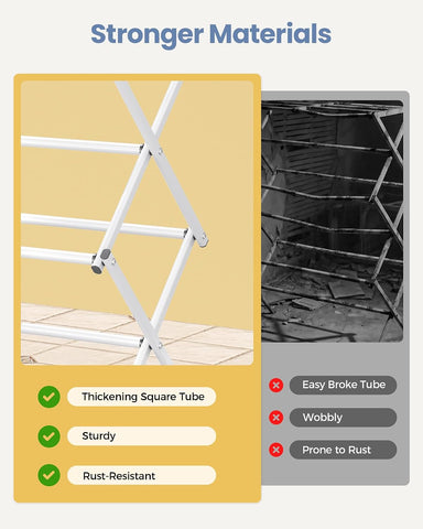 KRISHYAM® 3 Tier Expandable Foldable Clothes Drying Stand for Home, Telescopic Metal Laundry Drying Rack with Adjustable 40–70 cm Width, Multiple Drying Rods & Non-Slip Feet for Balcony & Indoor Use, White