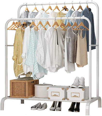 KriShyam®  Double Pole Hanger Garment Rack Freestanding Hanger Double Rods Multi-Functional Bedroom Clothing Rack (Hanger) White