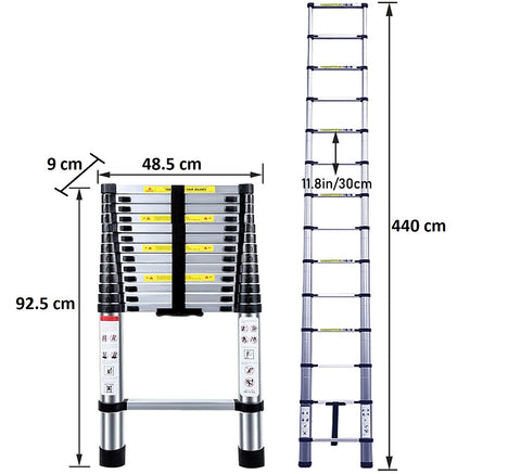 KRISHYAM® Portable Ultra-Stable Aluminium Folding Compactor Household and Outdoor Purpose, Large, 15-Steps Telescopic Ladder 4.4 Meter (14.5 Feet)