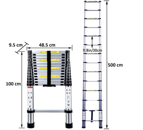 KRISHYAM® Telescoping Telescopic Extension Ladder 16.5 FT/5m Aluminum Alloy Extendable Lightweight Ladder Steps Safety for Roofing Business, Household Use, Outdoor Work, 330 lbs Capacity