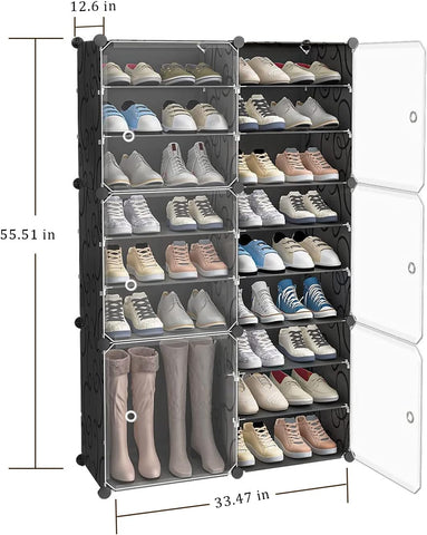 KriShyam® Portable Shoe Rack 18 Cube Shoe Storage Cabinet 36 Pair Plastic Free Standing Shoe Shelves Organizer for Closet Hallway Bedroom Entryway Modular 18 Shelves -6 Door (Black)