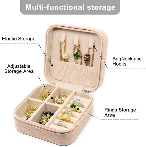 KriShyam® PU தோல் சிறிய நகைப் பெட்டி அமைப்பாளர் | பயண நகை வழக்கு, நகை பயண அமைப்பாளர் | மோதிரம், பதக்கம், நெக்லஸ், வளையல் காதணி அமைப்பாளர் | பெண்களுக்கான நகைப் பெட்டி