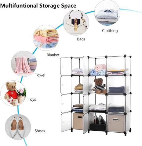 KriShyam ® 12 Door Plastic Sheet Wardrobe Storage Rack Closest Organizer for Clothes Kids Living Room Bedroom Small Accessories/bookcase/toys