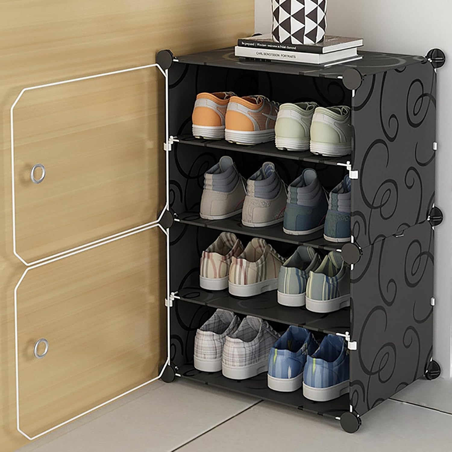 Protable Shoe Rack KRISHYAM® Portable Shoe Rack Organizer -2 Door 8 Pair Shoe Rack For En ...