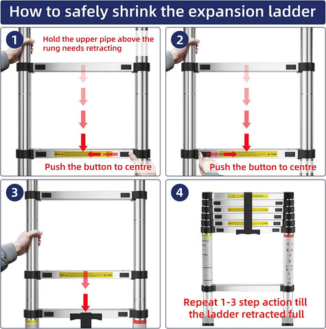 KriShyam® Telescopic Ladder, 4.7M/15ft Stainless Steel Lightweight Telescoping Ladders, Multi-Purpose Compact Extension Ladder for Indoor or Outdoor Working, 150Kg Capacity
