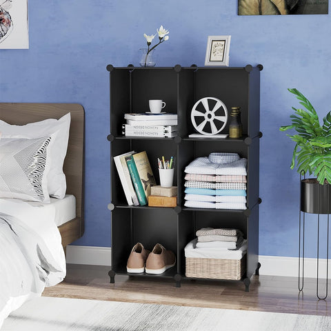 Krishyam® Modular 6-Cube Storage Organizer Rack | DIY Plastic Wardrobe Cabinet Shelves with Metal Frame & Connectors | Multi-Purpose Clothes, Books & Toy Storage Unit