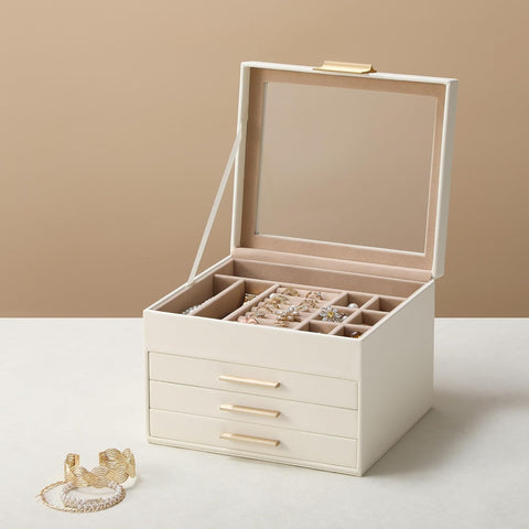 KriShyam ® Clear Lid Jewelry Box,4 Layers Jewelry Organizer with 3 Drawers Large Multi-Functional Jewelry Storage Box for Necklace Earrings Bracelets Rings Vanity Box