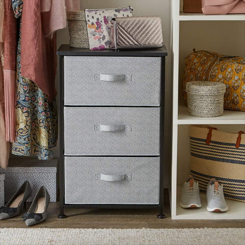 KriShyam®Fabric 3-Drawer Storage Organizer Unit for Closet for Home, Bedroom Accessories, Office, Steel Frame, Wood Top, Easy Pull Fabric Bins